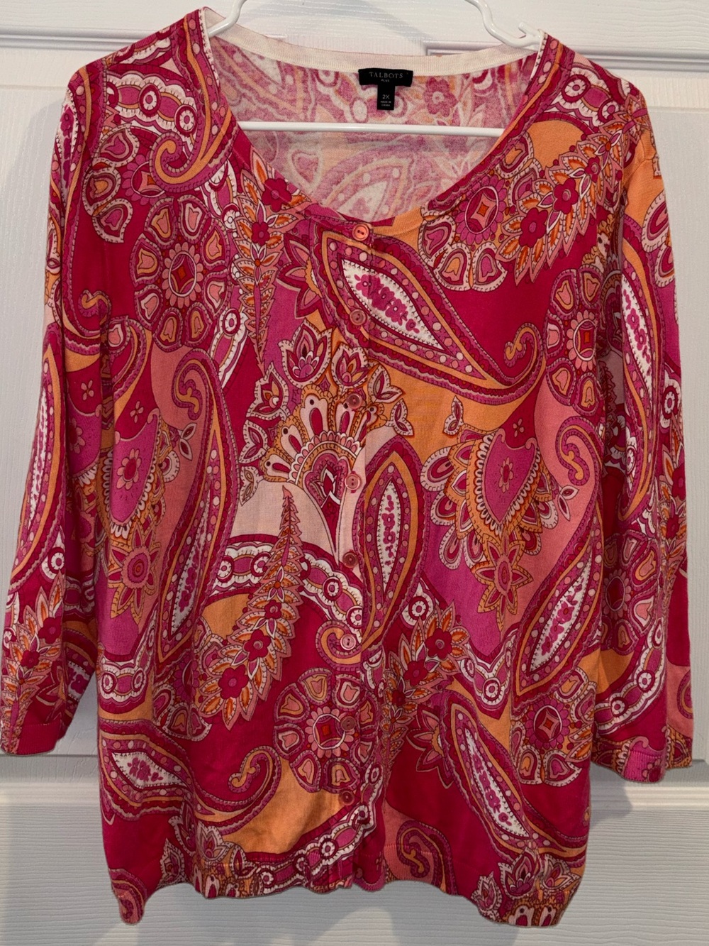 Talbots Lightweight Cardigan Sweater Pink & Orange Paisley Women's 2x